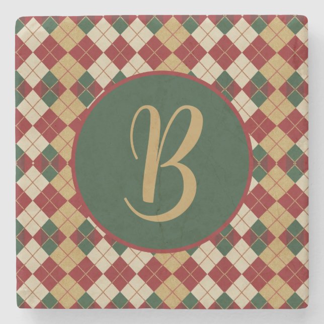 Classic, Christmas/winter argyle patterned Stone Coaster (Front)