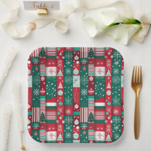 Classic Christmas Wrapping Paper Pattern Paper Plate