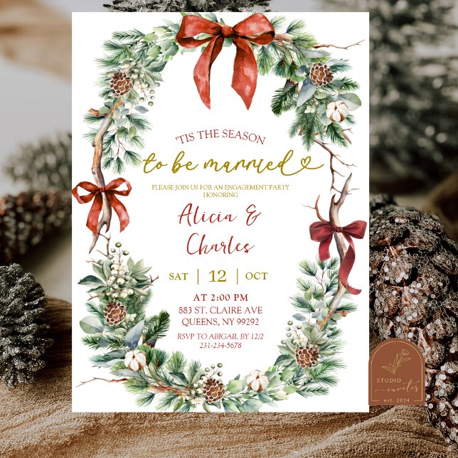 Classic Christmas Wreath Engagement Party Invitation (Creator Uploaded)
