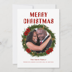 Classic Christmas Wreath Family Photo Holiday Card