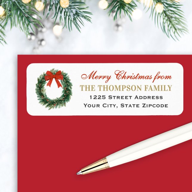 Classic Christmas Wreath Family Return Address (Creator Uploaded)