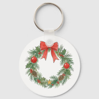 Classic Christmas Wreath with Bow for Decor Lovers Key Ring