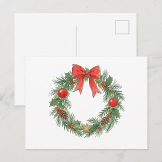 Classic Christmas Wreath with Bow for Decor Lovers Postcard