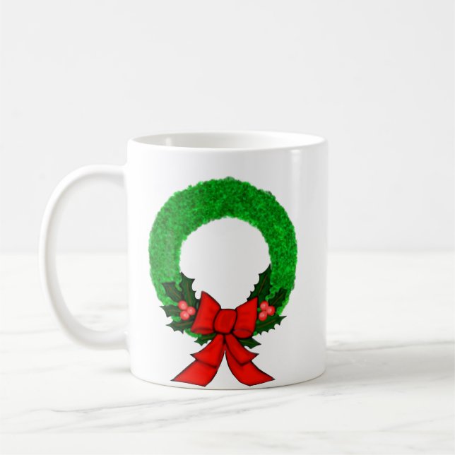 Classic Christmas Wreath with Red Bow Coffee Mug (Left)