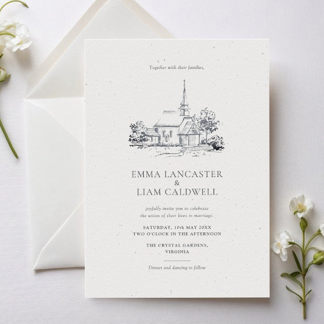 Classic Church Venue Sketch Minimalist Wedding Invitation (Creator Uploaded)