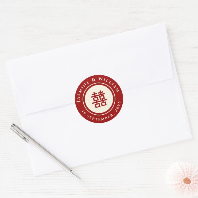 Classic Circle Double Happiness Chinese Wedding Cl Classic Round Sticker (Envelope)