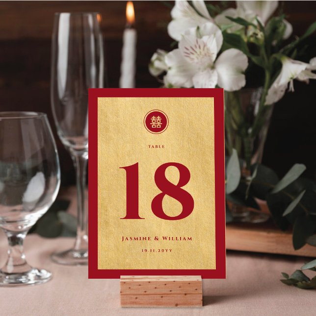 Classic Circle Double Xi Golden Chinese Wedding Table Number (Creator Uploaded)