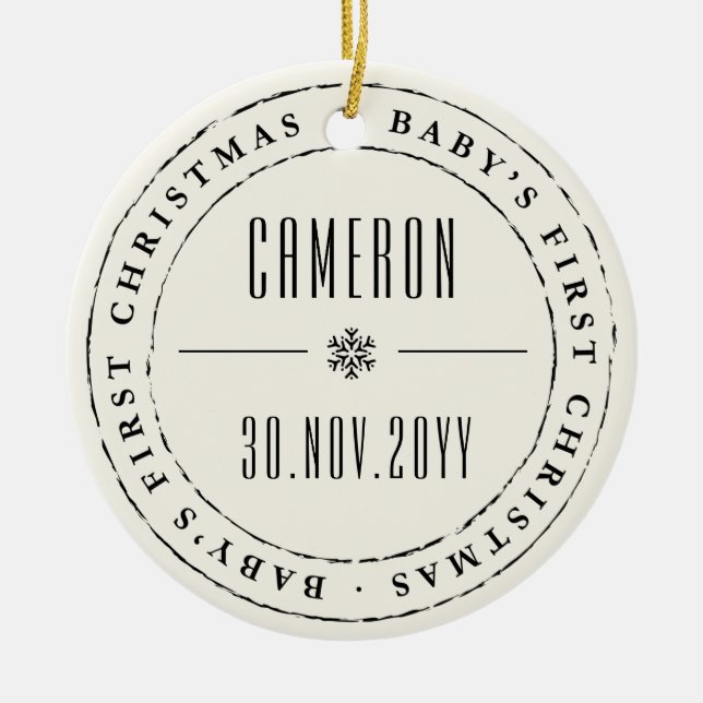 Classic Circle Stamped Seal Baby's First Christmas Ceramic Tree Decoration (Front)