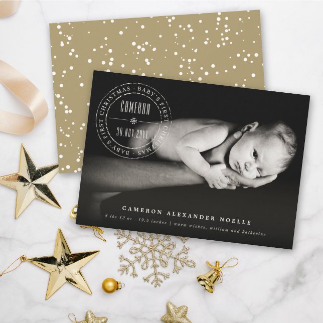 Classic Circle Stamped Seal Baby's First Christmas Holiday Card (Creator Uploaded)