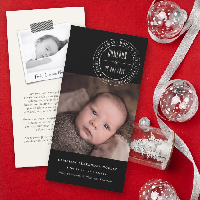 Classic Circle Stamped Seal Baby's First Christmas Holiday Card (Creator Uploaded)