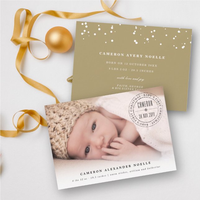 Classic Circle Stamped Seal Baby's First Christmas Holiday Card (Creator Uploaded)