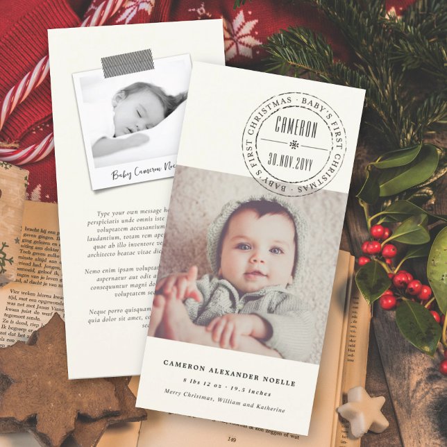 Classic Circle Stamped Seal Baby's First Christmas Holiday Card (Creator Uploaded)