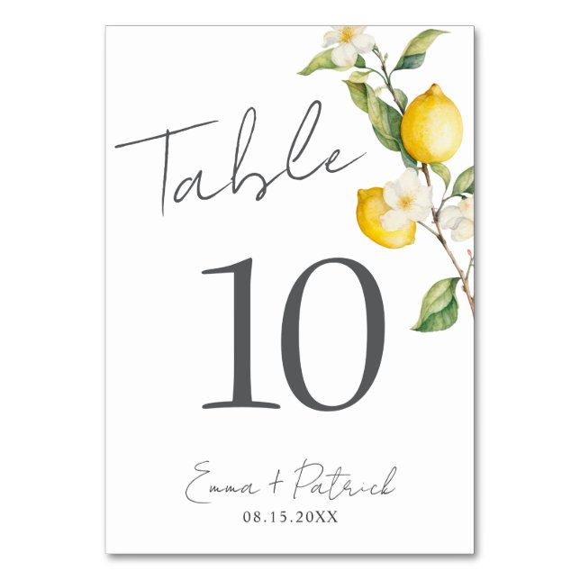 Classic Citrus Lemon Summer Table Number  (Front)