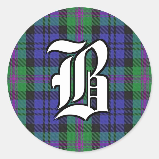 Classic Clan Baird Tartan Monogram Round Sticker (Front)