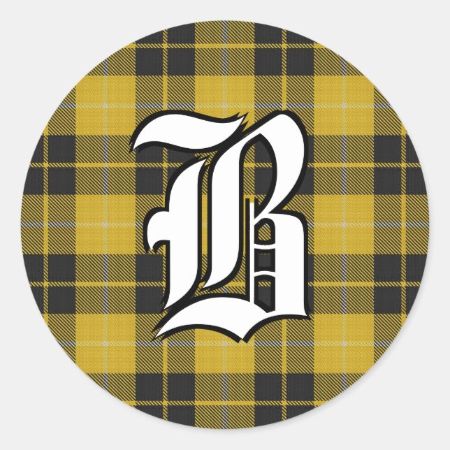 Classic Clan Barclay Tartan Monogram Round Sticker (Front)
