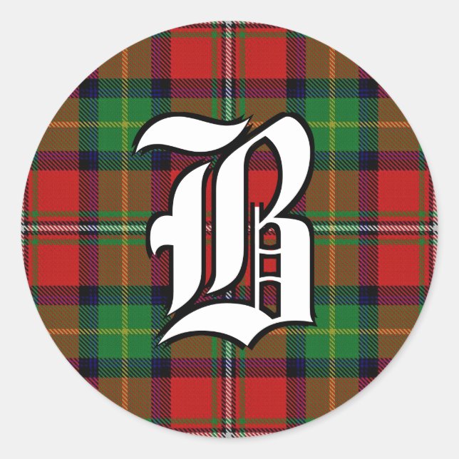 Classic Clan Boyd Tartan Monogram Round Sticker (Front)