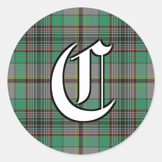 Classic Clan Craig Tartan Monogram Round Sticker (Front)
