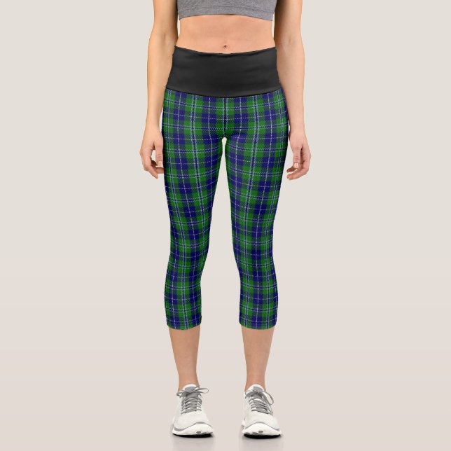 Classic Clan Douglas Tartan Plaid Capri Leggings (Front)