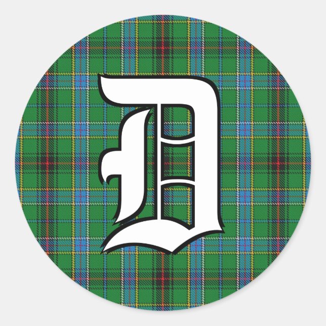 Classic Clan Duncan Tartan Monogram Round Sticker (Front)
