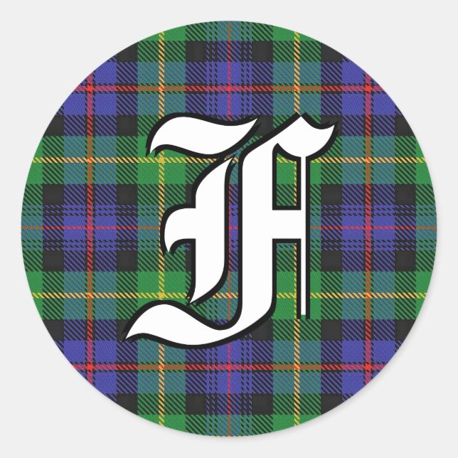 Classic Clan Farquharson Tartan Monogram Round Sticker (Front)