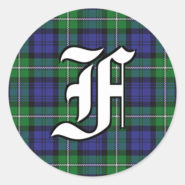 Classic Clan Forbes Tartan Monogram Classic Round Sticker (Front)