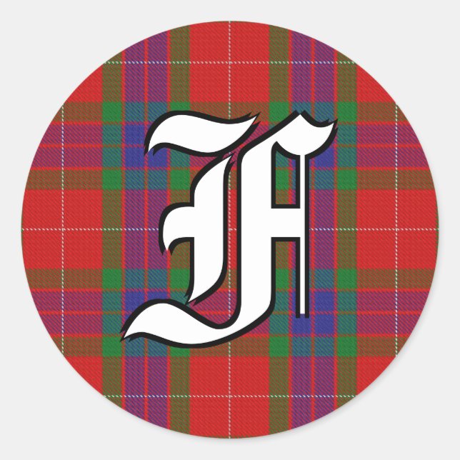 Classic Clan Fraser Tartan Monogram Round Sticker (Front)
