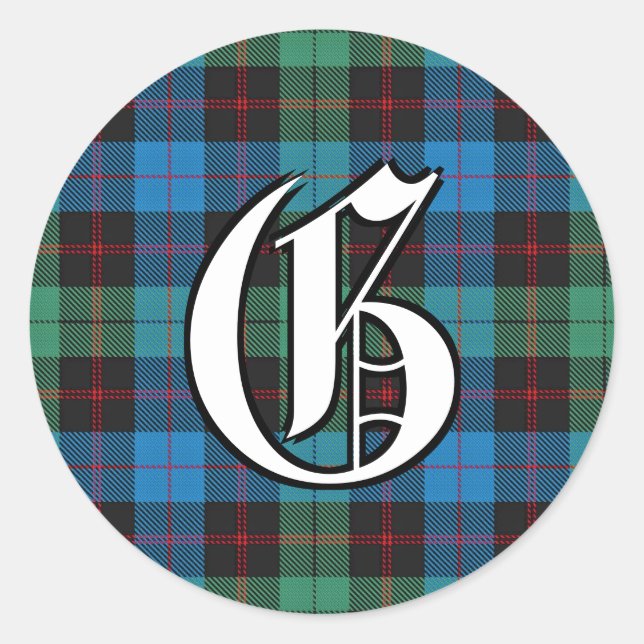 Classic Clan Guthrie Tartan Monogram Round Sticker (Front)