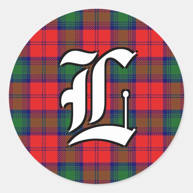 Classic Clan Lindsay Red and Green Tartan Monogram Classic Round Sticker (Front)