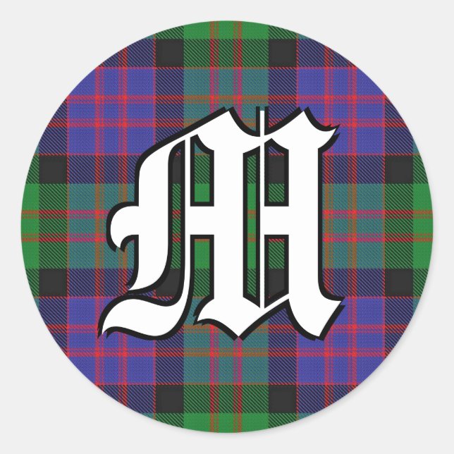Classic Clan MacDonald Donald Tartan Monogram Round Sticker (Front)