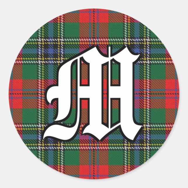 Classic Clan MacLean Red Tartan Monogram Classic Round Sticker (Front)