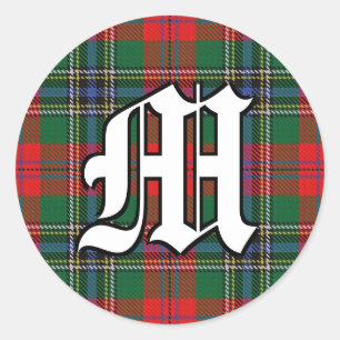 Classic Clan MacLean Red Tartan Monogram Round Sticker