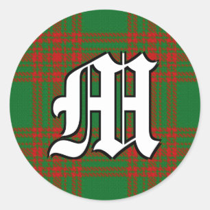 Classic Clan Menzies Red and Green Tartan Monogram Round Sticker