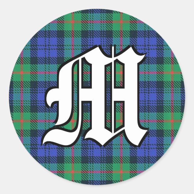 Classic Clan Murray Tartan Monogram Round Sticker (Front)