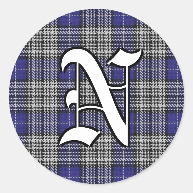 Classic Clan Napier Tartan Monogram Round Sticker (Front)