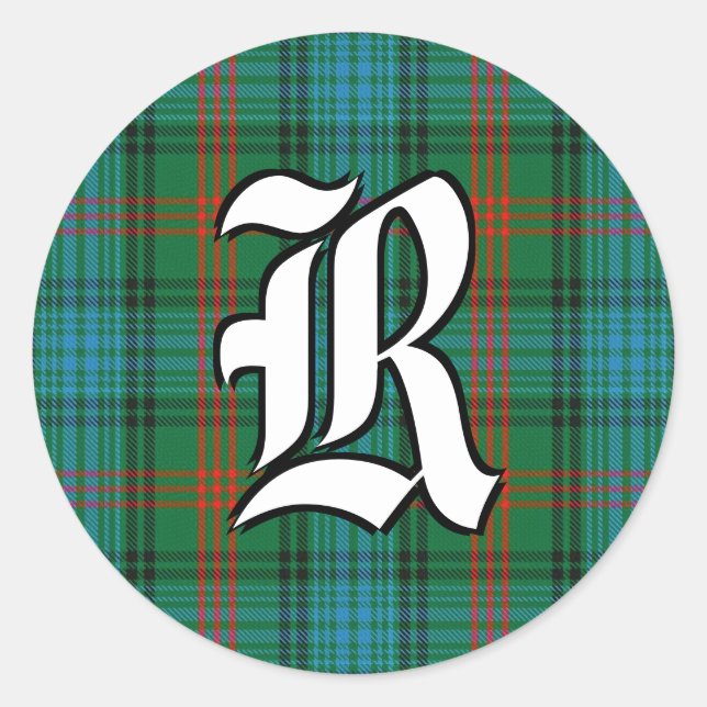Classic Clan Ross Tartan Monogram Round Sticker (Front)