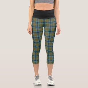 Classic Clan Thompson Blue Brown Tartan Plaid Capri Leggings