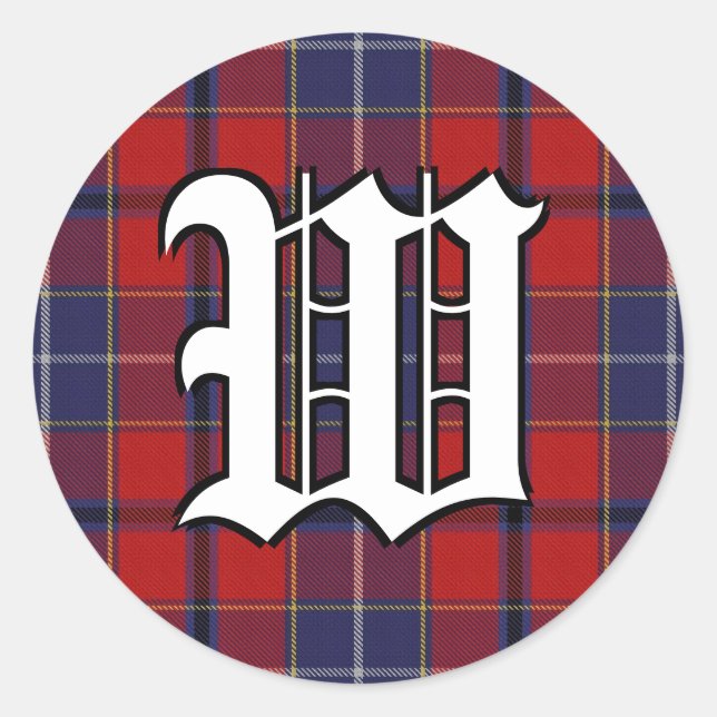 Classic Clan Wishart Tartan Monogram Round Sticker (Front)