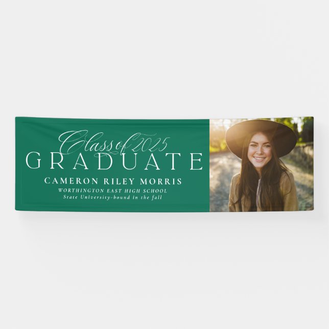 Classic class of 2025 green graduation photo banner (Horizontal)