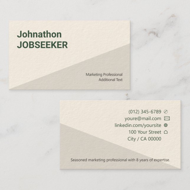 Classic Clean Job Seeker Jobseeker Cream Beige Tan Business Card (Front/Back)