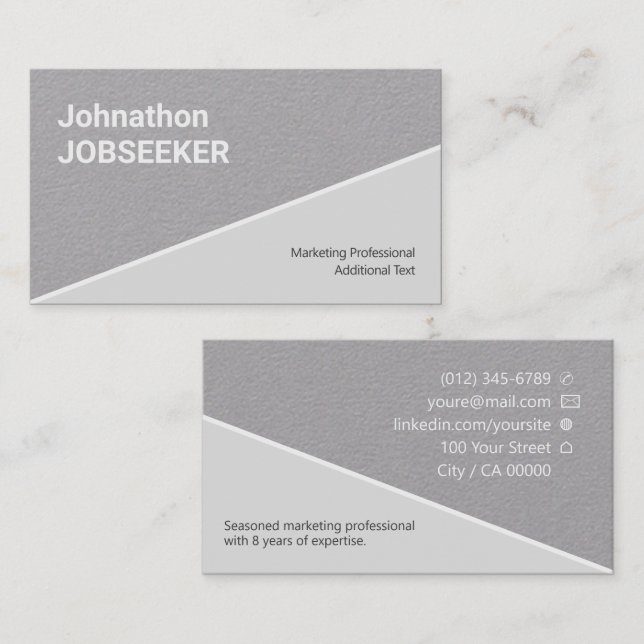 Classic Clean Job Seeker Jobseeker Grey Classy Business Card (Front/Back)