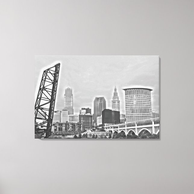 Classic Cleveland River View Skyline Canvas Print (Front)