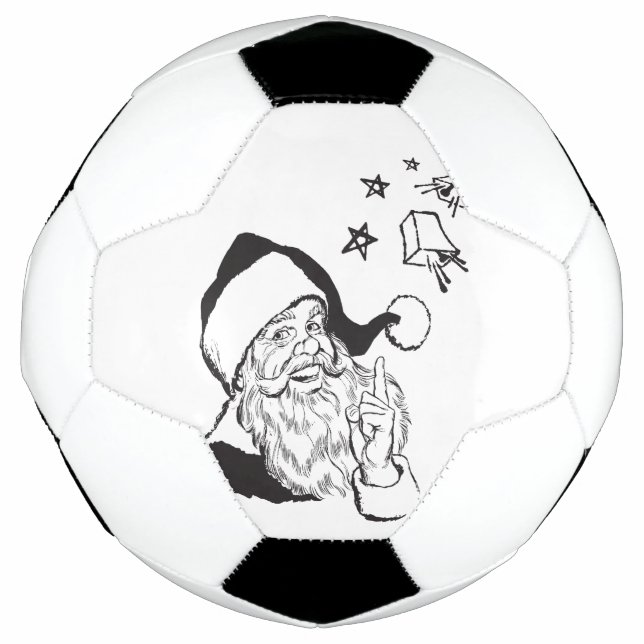 Classic Clipart Santa Claus Black White Retro Soccer Ball (Front)