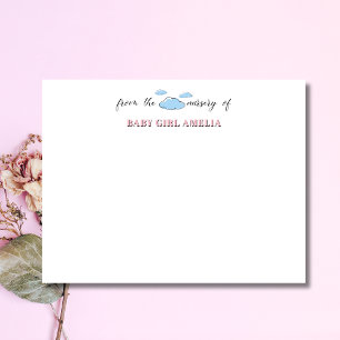 Classic Clouds Baby Pink Name Nursery Note Card