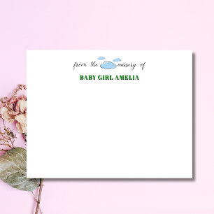 Classic Clouds Forest Green Name Nursery Note Card