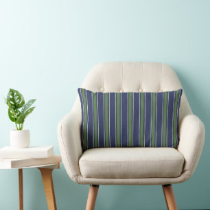 Classic Coastal Cabana Stripe Navy & Moss Green Lumbar Cushion