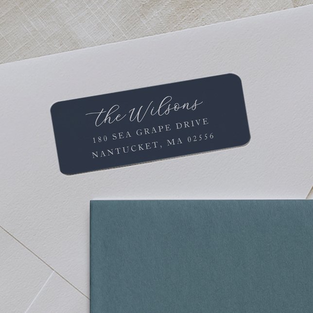 Classic Coastal Navy Blue Script Return Address (Creator Uploaded)