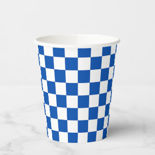 Classic cobalt blue checkerboard paper cups