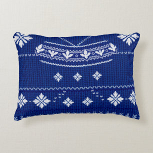 Classic Cobalt Blue & White Nordic Snowflake Knitt Decorative Cushion