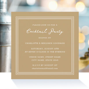 Classic Cocktail Party Gold Sand Square Invitation