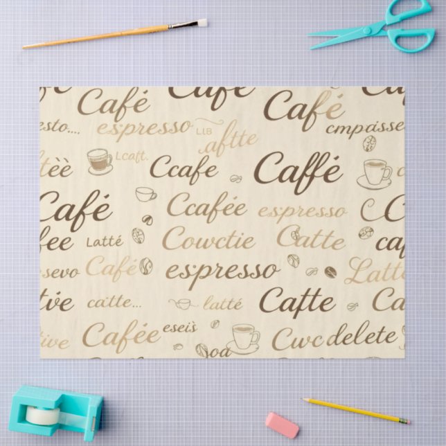 Classic Coffee Typography & Bean Pattern Tissue  Tissue Paper (Craft)